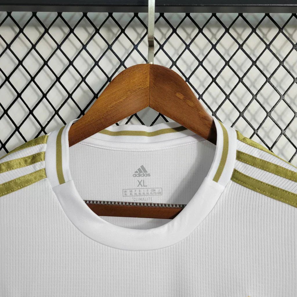 Camisa Real Madrid I Home 2019/20 Retrô Manga Longa Masculina - Branco - Imagem 4