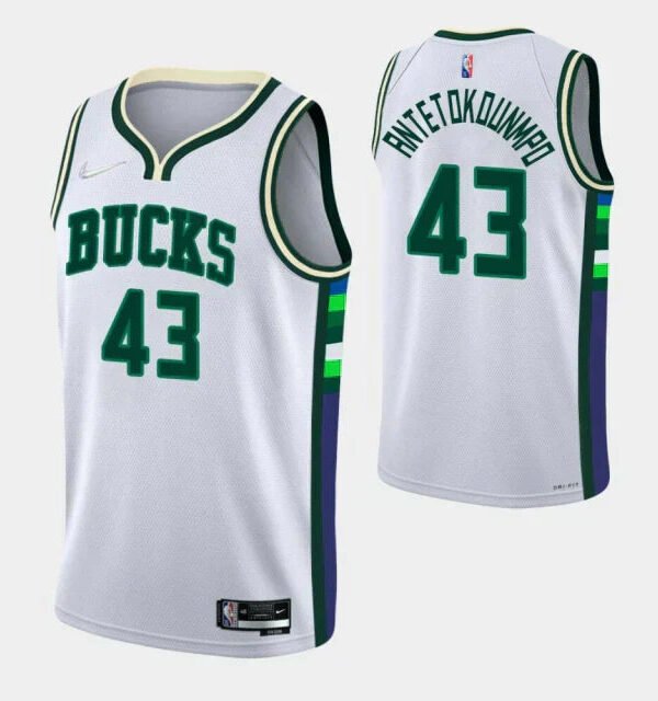 Regata NBA Milwaukee Bucks Authentic Antetokounmpo 43 - Branca e Verde