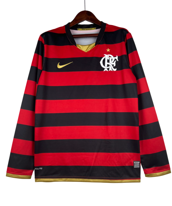Camisa Retrô Flamengo I 2008/09 Manga Longa Masculina - Vermelha e Preta