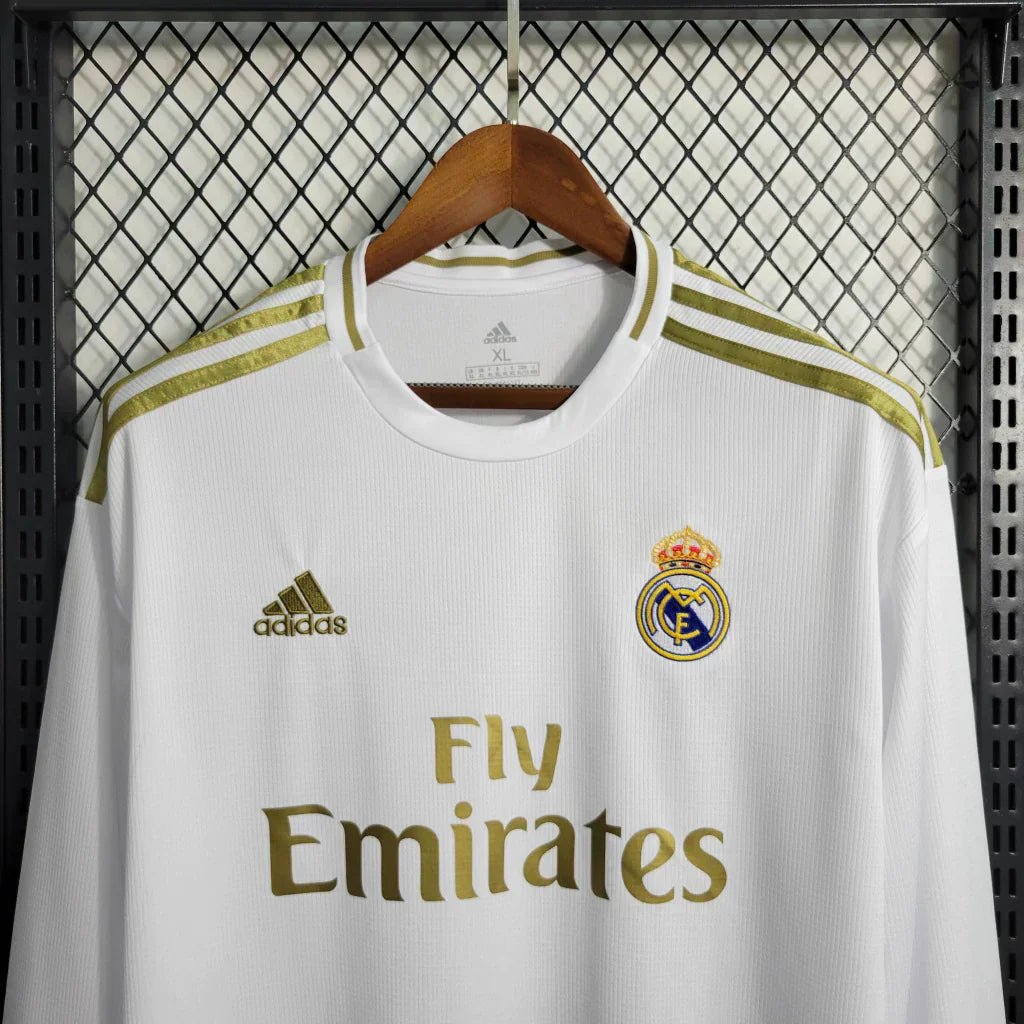 Camisa Real Madrid I Home 2019/20 Retrô Manga Longa Masculina - Branco - Imagem 5