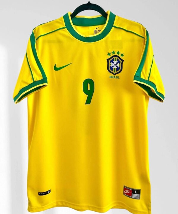 Camisa Retrô Masculina Seleção Brasileira 1998 Ronaldo Nº 9 Home - Reedição