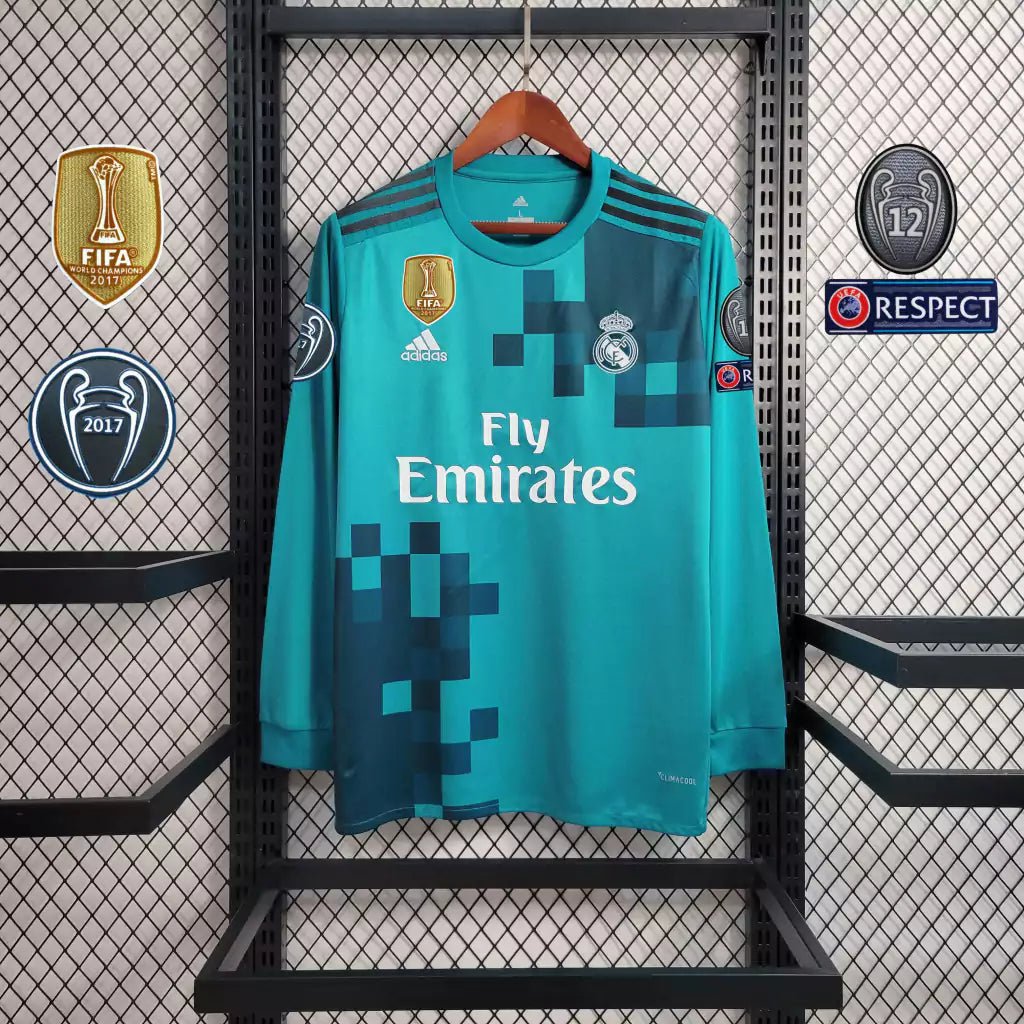 Camisa Retrô Real Madrid II Away 2017/18 Manga Longa Masculino Azul - Imagem 10