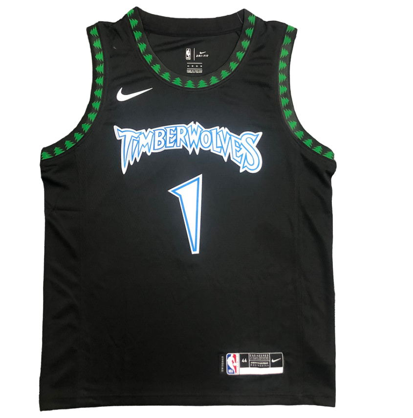 Regata NBA Minnesota Timberwolves Retrô Authentic Edwards 1 - Preta