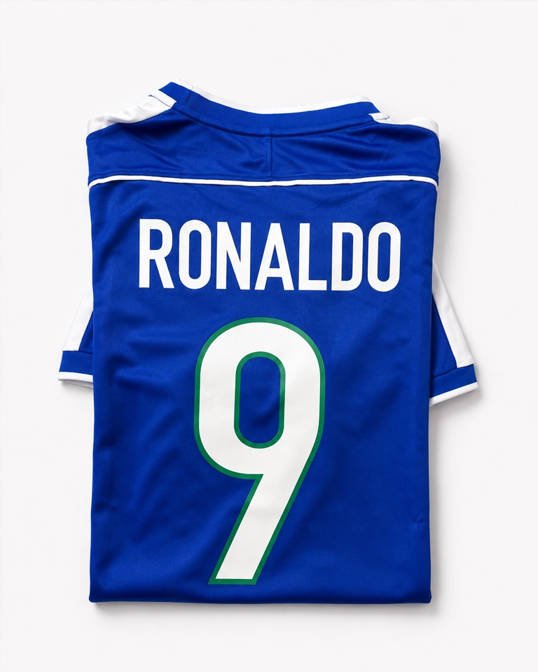 Camisa Retrô Brasil 1998 Away Ronaldo #9 Azul Copa Do Mundo França 98 Rara - Imagem 2